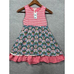 Matilda Jane Girls Dress 8 Enchanted Garden Covington Stripe Print